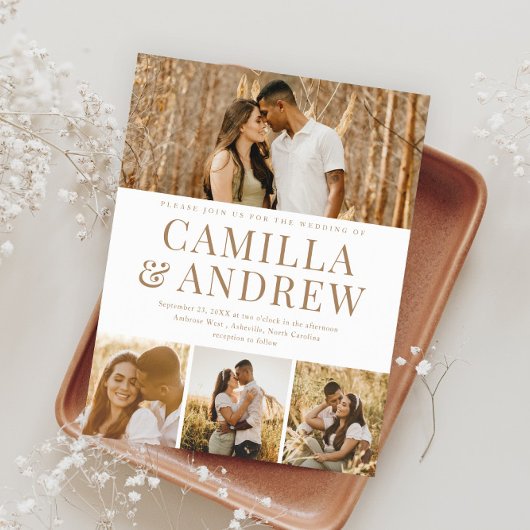 Budget Moderne 4 Foto Elegant Wedding Uitnodiging