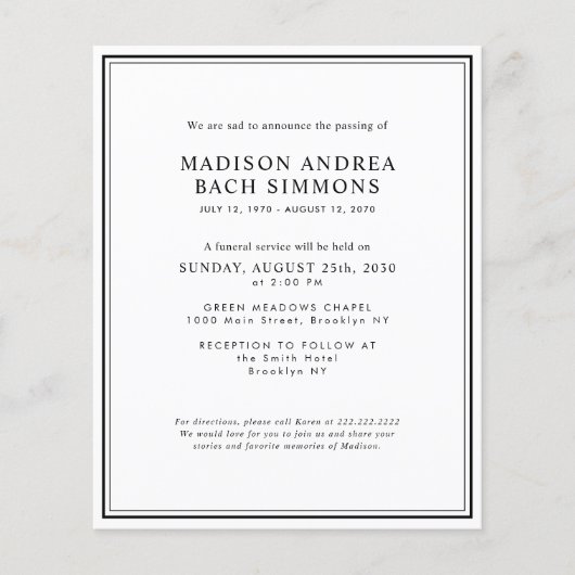 Budget Moderne Begrafenisdienst Viering van het Le (Voorkant)