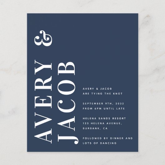 Budget Moderne Bold Wedding Uitnodiging (Voorkant)