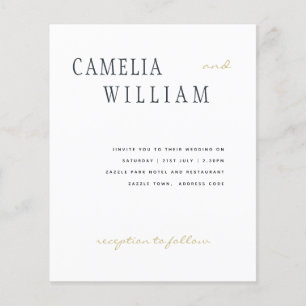 BUDGET Moderne bruiloft Midnight Blue Gold Text Flyer
