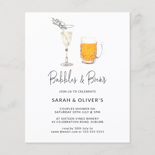 BUDGET Moderne Bubbles & Brews Koppel Bruiloft  Flyer (Voorkant)