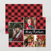 Budget moderne Buffalo Plaid Photo Carte de Noël (Devant / Derrière)
