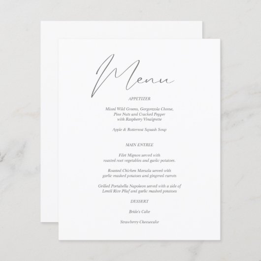 Budget Moderne Chic Gris & Blanc Menu (Devant / Derrière)