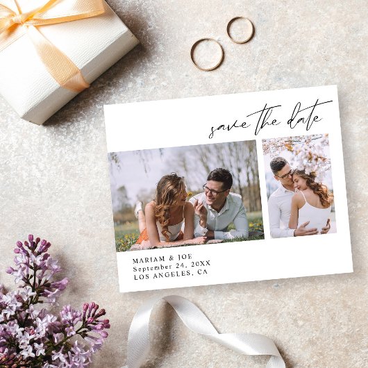 Budget Moderne Chic Tweefoto Save the Date Flyer