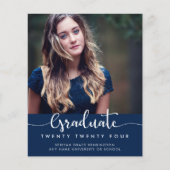 BUDGET Moderne Elegant Script Blue Afstuderen Foto (Voorkant)