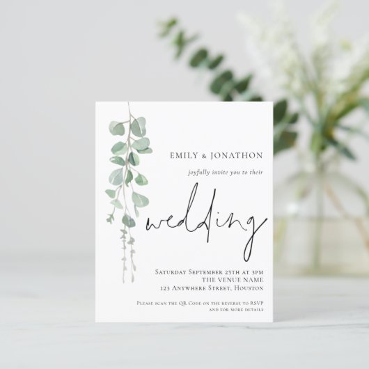 Budget Moderne Eucalyptus QR Code Weddenschap Uitn (Staand voorkant)