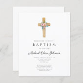Budget Moderne Floral Cross Baptisme Invite (Voorkant / Achterkant)