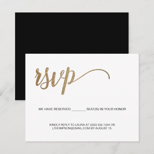 Budget Moderne Gold Simple RSVP Reserved Seat Informatiekaartje (Voorkant / Achterkant)