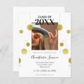 Budget Moderne Gold & White Afstuderen Uitnodiging (Voorkant / Achterkant)