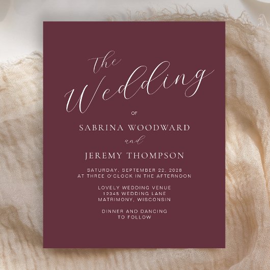 Budget Moderne Kalligrafie Bourgondië Bruiloft Uit