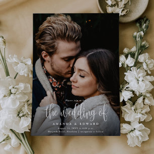 Budget Moderne Kalligrafie Foto QR Code Bruiloft Kaart