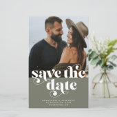 BUDGET Moderne Olijfgroene foto Save the Date (Staand voorkant)