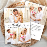 Budget Moderne Photo Collage Mariage Carte de reme<br><div class="desc">Budget Modern Elegant Script 3 Photo Collage Mariage Merci abordable carte mince à petit budget. Un mariage élégant merci modèle avec 3 photo sur le devant avec le texte "Merci" dans une calligraphie ou typographie lettrée en noir et blanc. Petit motif coeur d'amour entre les noms.Au verso une photo et...</div>