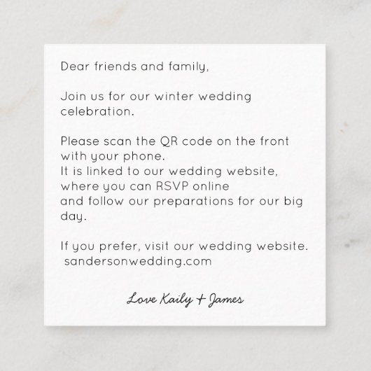 Budget moderne QR Code Hiver Mariage invitation (Dos)