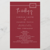 Budget Moderne Rode Monogram Trouwprogramma Flyer (Voorkant)