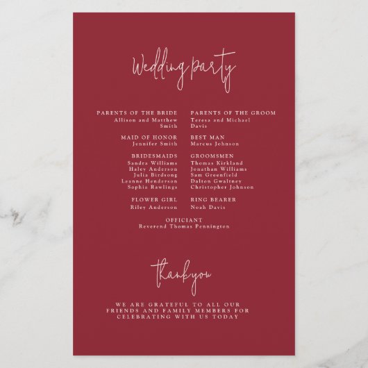 Budget Moderne Rode Monogram Trouwprogramma Flyer (Achterkant)