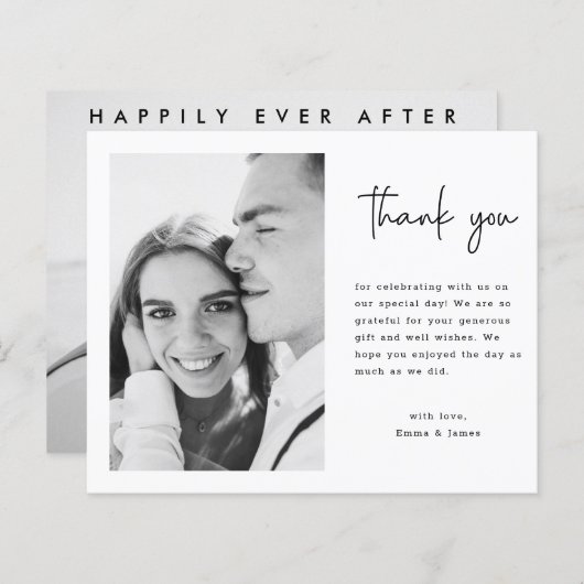 Budget Moderne Script Mariage Photo Carte de remer (Devant / Derrière)