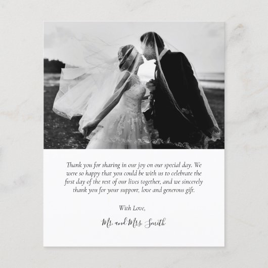 Budget Moderne Script Mariage Photo Carte de remer (Dos)