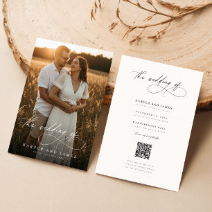 Budget Moderne Script QR Code Foto Huwelijksuitnod Kaart