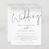Budget Moderne Script Silver Glitter Wedding Invit (Voorkant / Achterkant)