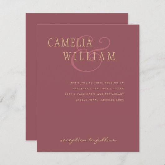 BUDGET Moderne Trouw Dusty Rose Roze Gouden Uitnod (Voorkant / Achterkant)