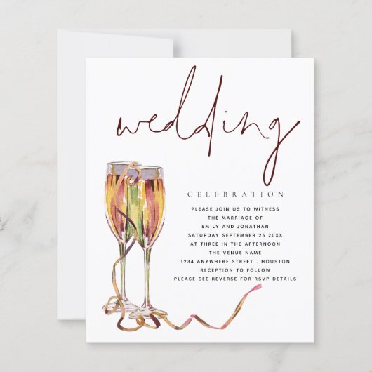 Budget Moderne Trouw Uitnodiging in Champagne Stij (Voorkant)