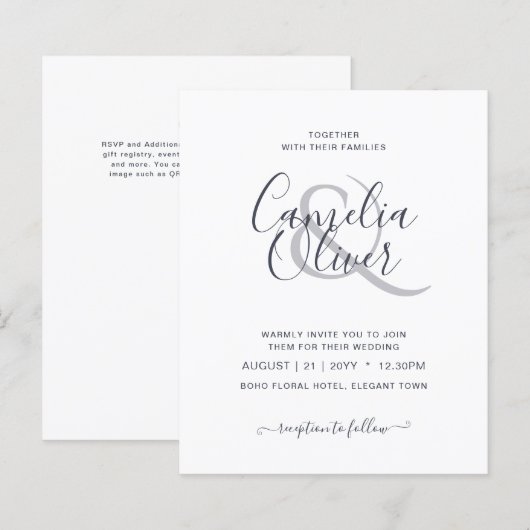 BUDGET Moderne typografie Eenvoudige trouwkaart (Voorkant / Achterkant)