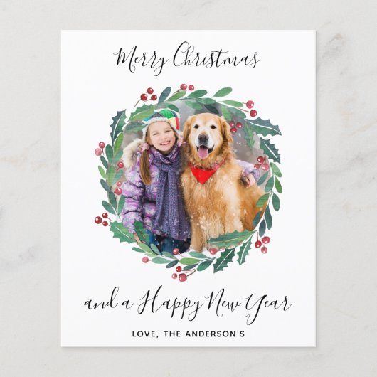 Budget Moderne Verdure Wreath Carte photo de Noël (Devant)