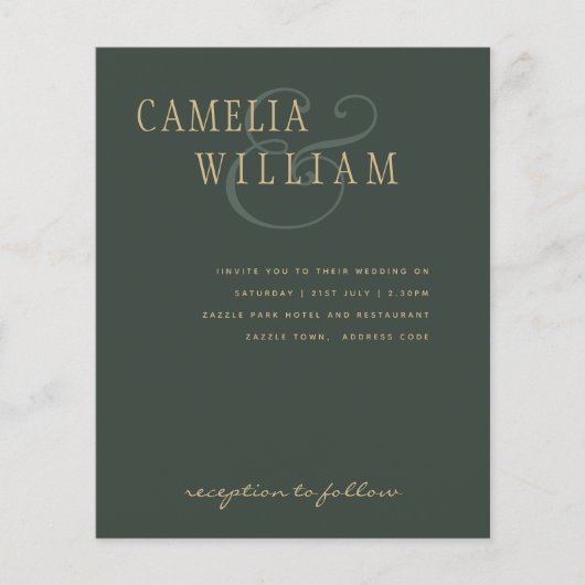 BUDGET Moderne Weddenschap Moss Green Gold uitnodi (Voorkant)
