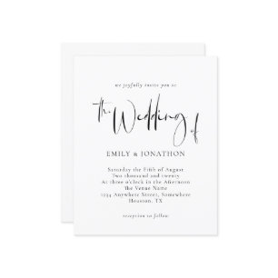 Budget Monochrome Script Weduwen Uitnodiging