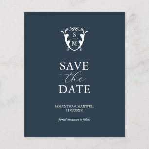 Budget Monogram Blauw De datum opslaan Flyer