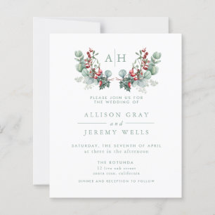 Budget Monogram Bloemen Bruiloft Uitnodiging Flyer
