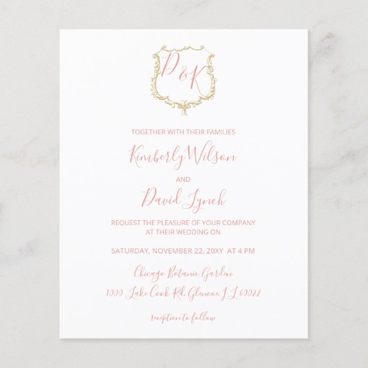 Budget Monogram Crest Blush Weddenschap (Voorkant)