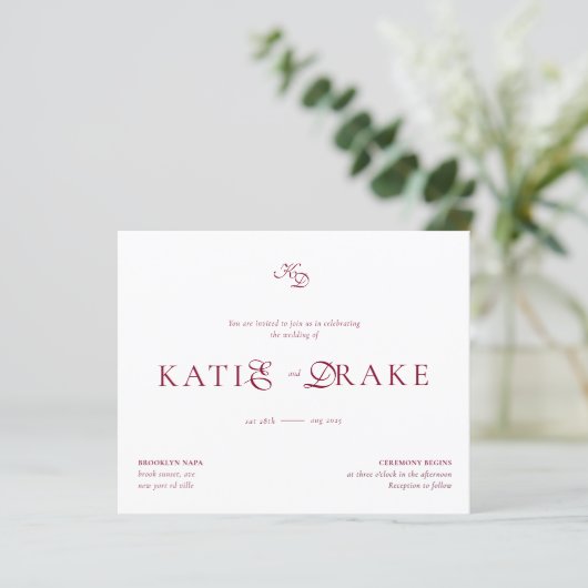BUDGET Monogram Deep Burgundy Script Wedding (Staand voorkant)
