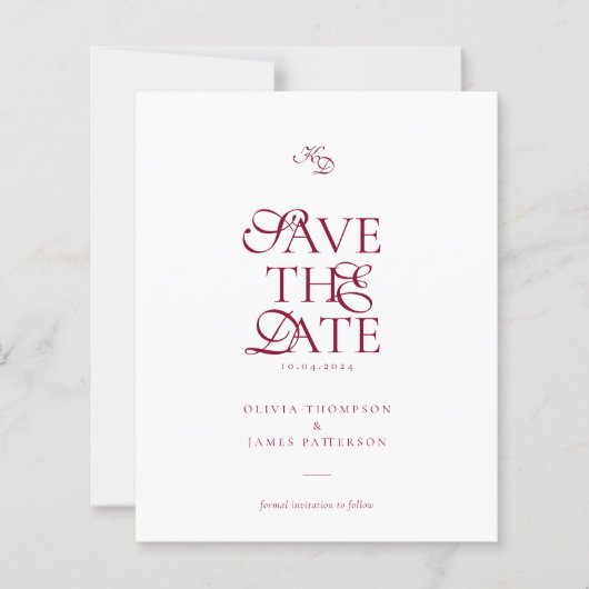BUDGET Monogram Diep Bourgondië Script Bruiloft (Voorkant)