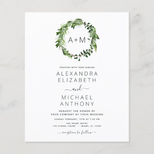 Budget Monogram Emerald Green Greenery Wedding (Voorkant)
