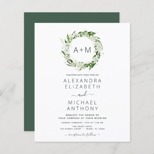 Budget Monogram Emerald Green Greenery Wedding (Voorkant / Achterkant)