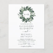 Budget Monogram Emerald Green Greenery Wedding Flyer (Voorkant)