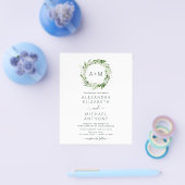 Budget Monogram Emerald Green Greenery Wedding Flyer (Enkel)