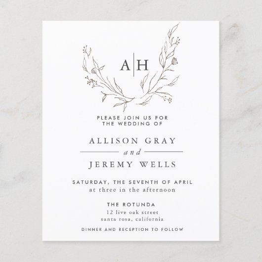 Budget Monogram Floral Weddenschap Flyer (Voorkant)