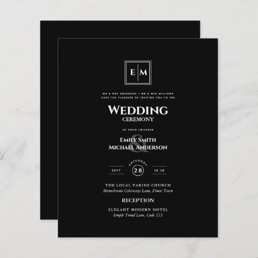 BUDGET Monogram Formele bruiloft zwart in 1 (Voorkant / Achterkant)