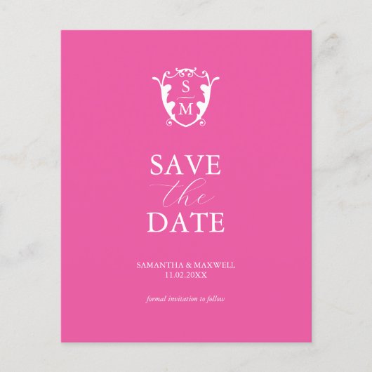 Budget Monogram Fuchsia Save the Date Flyer (Voorkant)