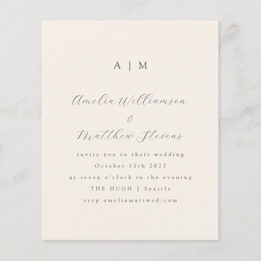 Budget Monogram Ivory Minimal Wedding (Voorkant)