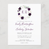Budget Monogram Paarse Blush Floral Wedding Invite (Voorkant)