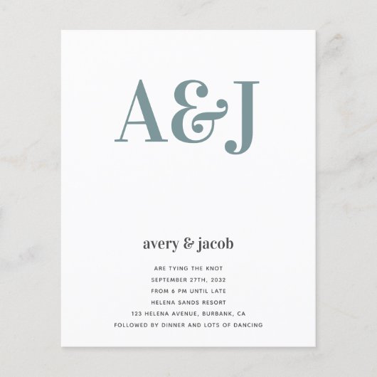 Budget Monogram QR-code Trouwuitnodiging Flyer (Voorkant)