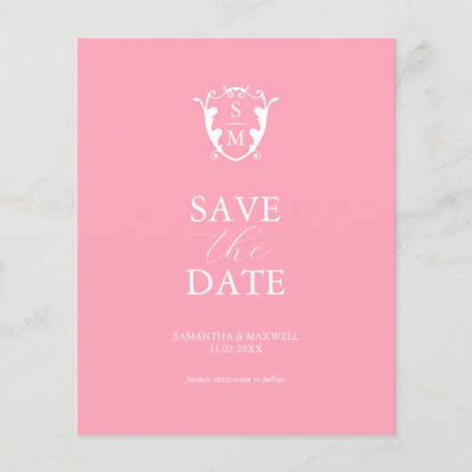 Budget Monogram Roze Opslaan De Datum Flyer (Voorkant)