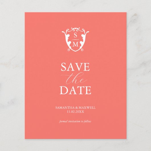 Budget Monogram Sinaasappel Save the Date Flyer (Voorkant)