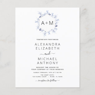 Budget Monogram Stusty Blue Floral Wedding Flyer