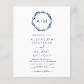 Budget Monogram Stusty Blue Floral Wreath Wedding (Voorkant)