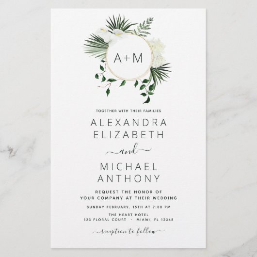 Budget Monogram Tropisch Smaragdgroen Bruiloft (Voorkant)